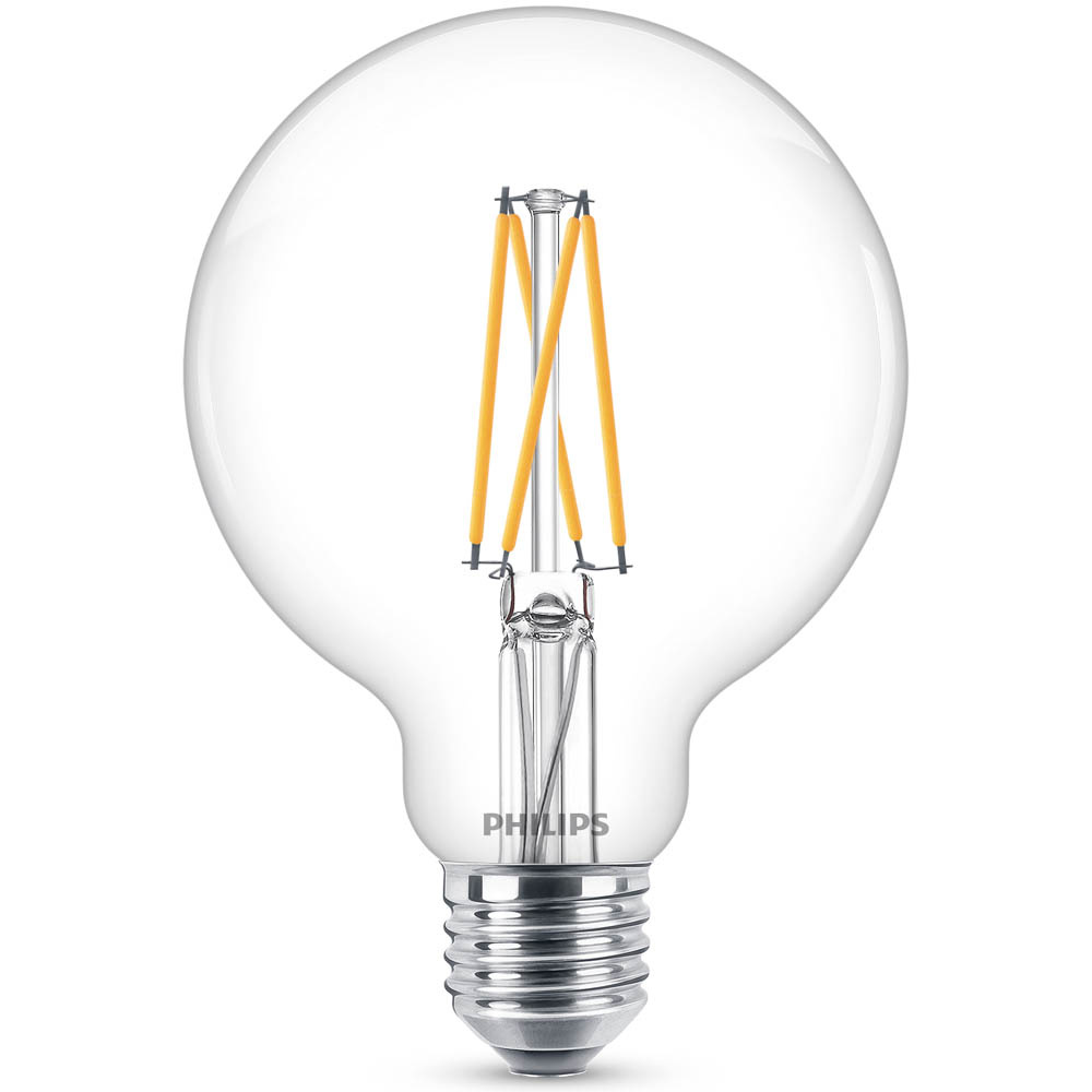 Philips LED WarmGlow Lampe ersetzt 60W, E27 Globe G93, klar, warmwei, 806 Lumen, dimmbar, 1er Pack