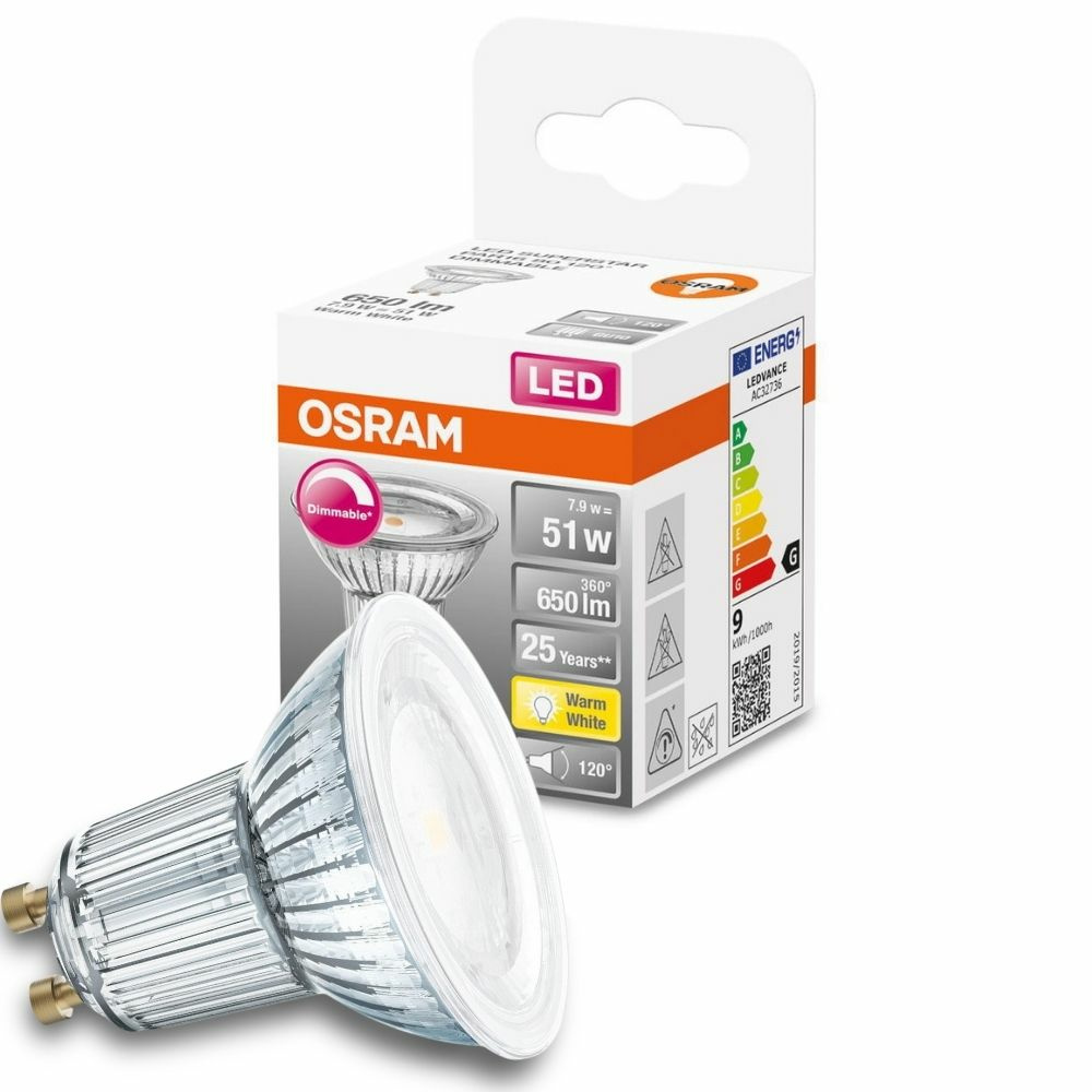 Osram LED Lampe ersetzt 51W Gu10 Reflektor - Par16 in Transparent 7,9W 650lm 2700K dimmbar 1er Pack