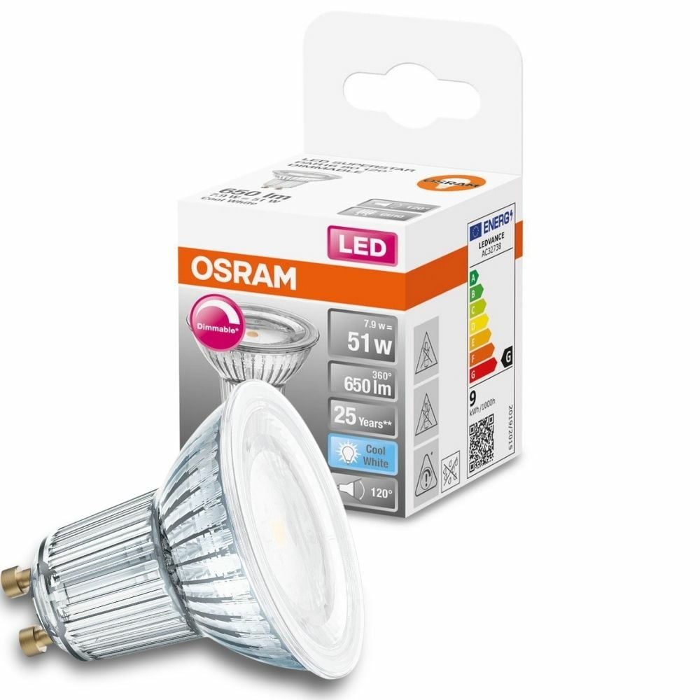 Osram LED Lampe ersetzt 51W Gu10 Reflektor - Par16 in Transparent 7,9W 650lm 4000K dimmbar 1er Pack