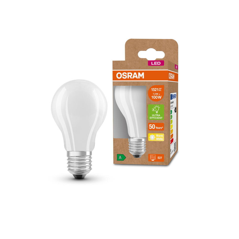 Osram LED Lampe ersetzt 100W E27 Birne - A60 in Wei 7,2W 1521lm 3000K 1er Pack