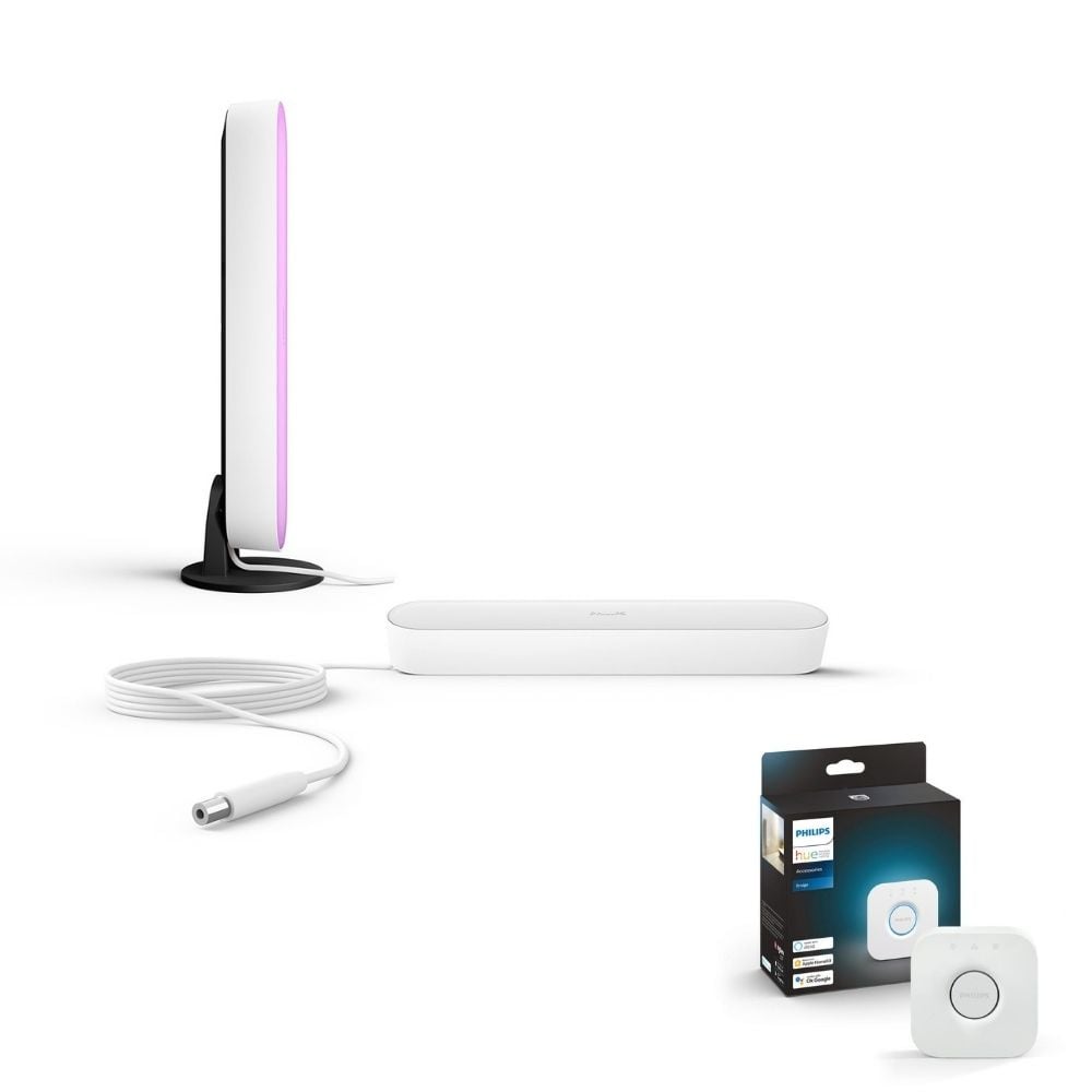 Philips Hue Play White & Color Ambiance Tischleuchte Wei inkl. Netzteil - Doppelpack inkl. Bridge